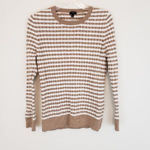 Talbots Gold White Striped Sweater Cable Knit Crewneck Size Large Petite